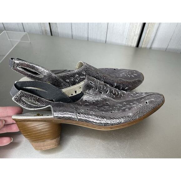 Rieker Leather Sandaly Comfort Heels Metallic Silver Size EU 41 US 10 - Picture 3 of 6